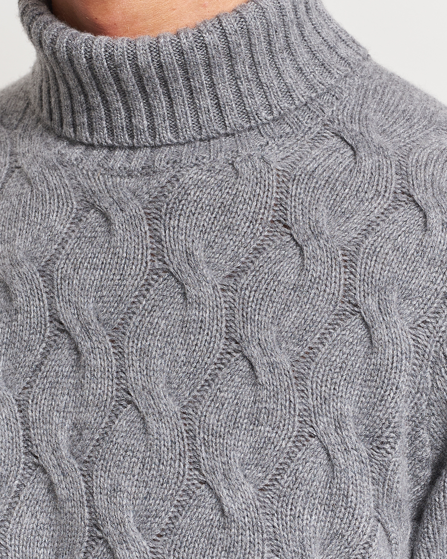 Heren | Truien | Oscar Jacobson | Seth Heavy Knitted Wool/Cashmere Cable Rollneck Grey