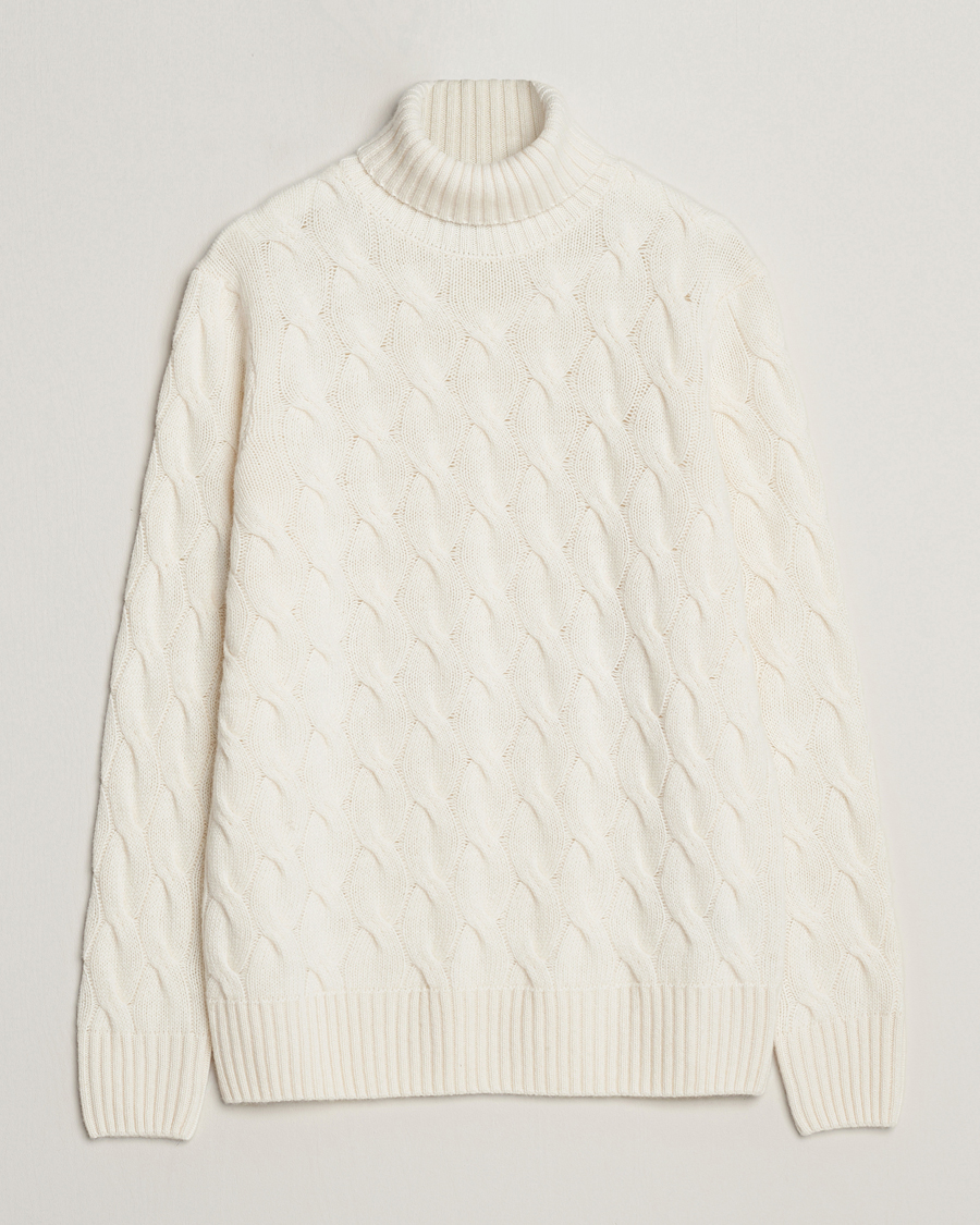 Heren | Truien | Oscar Jacobson | Seth Heavy Knitted Wool/Cashmere Cable Rollneck White