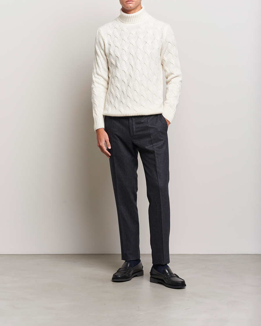Heren | Truien | Oscar Jacobson | Seth Heavy Knitted Wool/Cashmere Cable Rollneck White