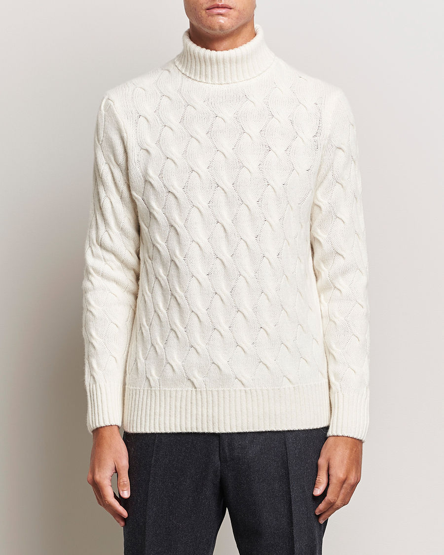Heren | Truien | Oscar Jacobson | Seth Heavy Knitted Wool/Cashmere Cable Rollneck White