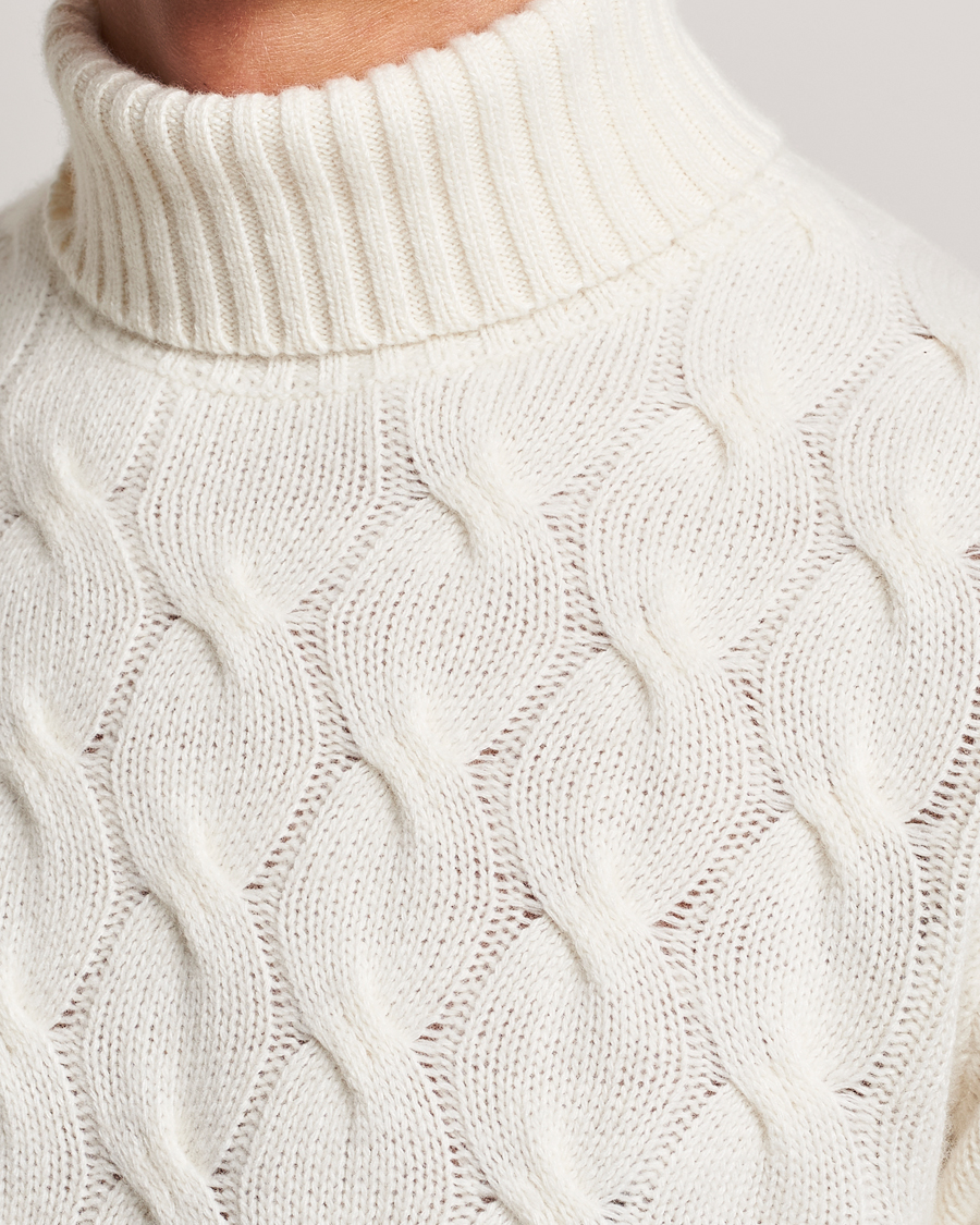 Heren | Truien | Oscar Jacobson | Seth Heavy Knitted Wool/Cashmere Cable Rollneck White