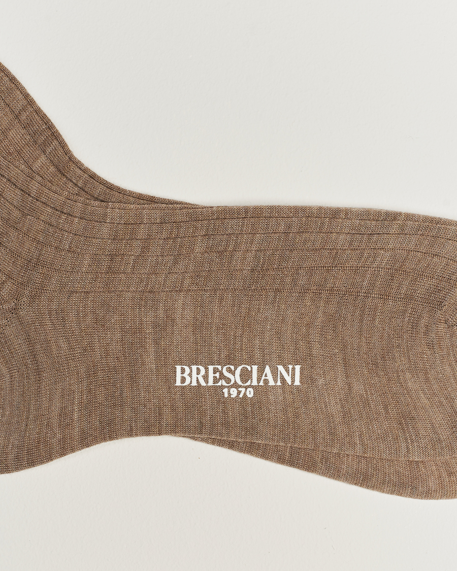 Heren |  | Bresciani | Wool/Nylon Ribbed Short Socks Beige Melange