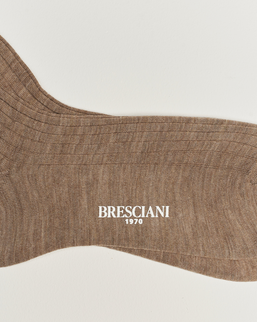 Men |  | Bresciani | Wool/Nylon Ribbed Short Socks Beige Melange