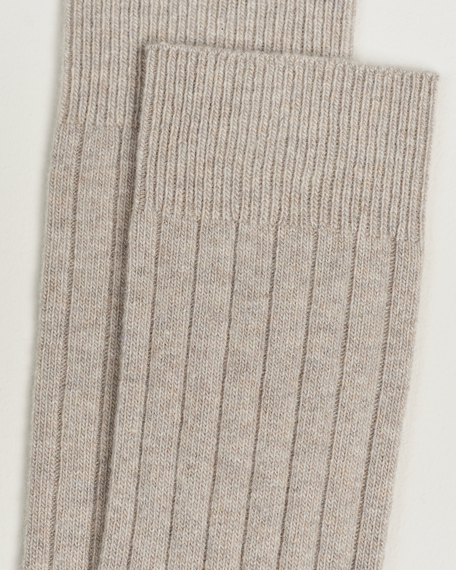 Heren |  | Bresciani | Wool/Cashmerer Ribbed Socks Beige