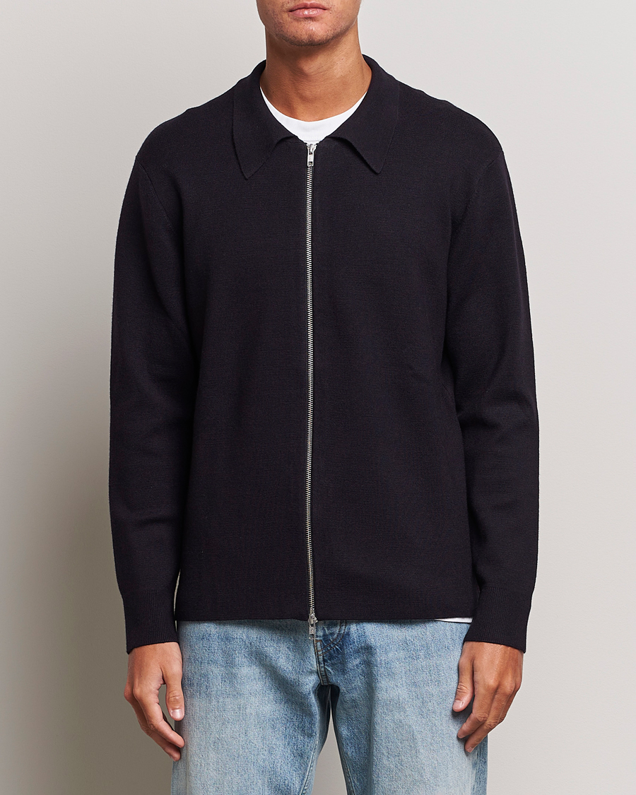 Heren | Truien | NN07 | Harald Cotton/Modal Full Zip Navy Blue