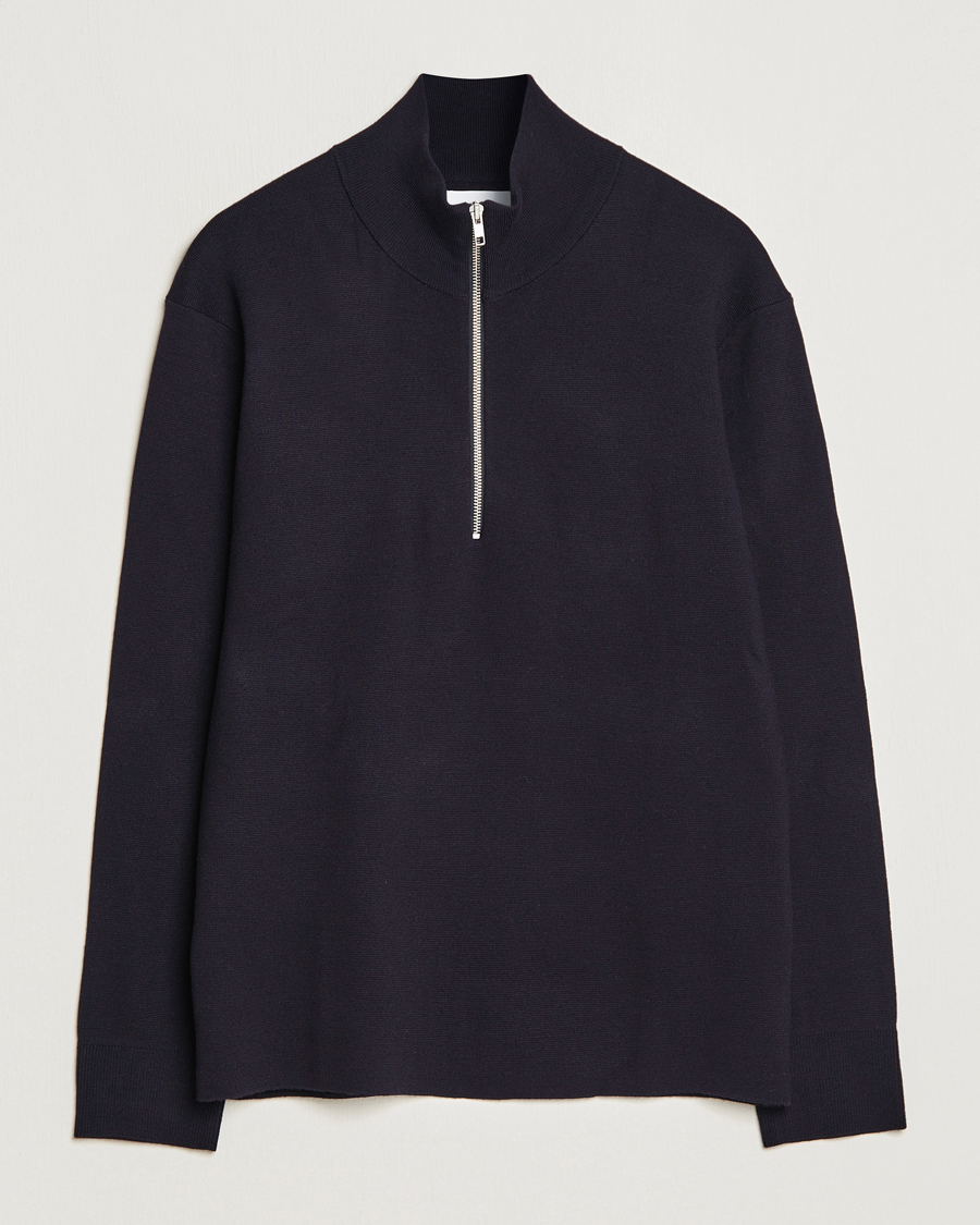 Heren | Truien | NN07 | Harald Cotton/Modal Half Zip Navy Blue