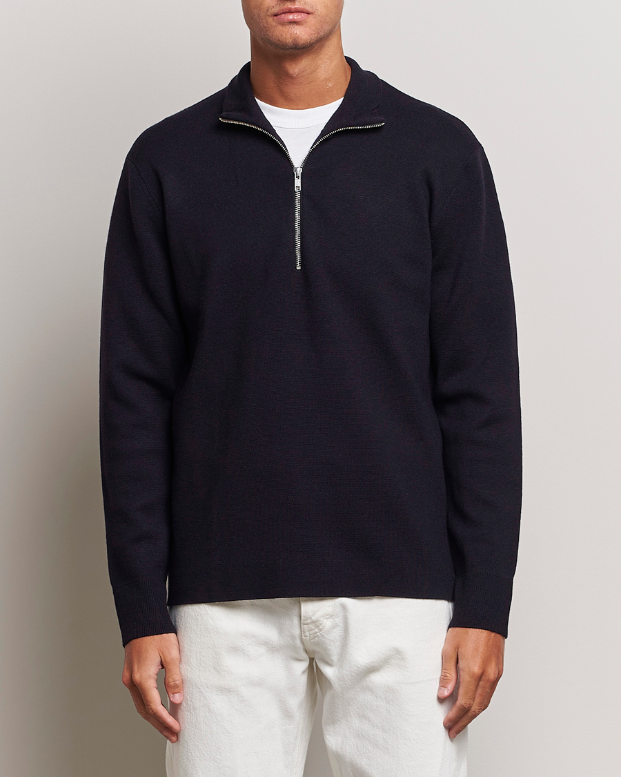 Heren | Half-zip | NN07 | Harald Cotton/Modal Half Zip Navy Blue