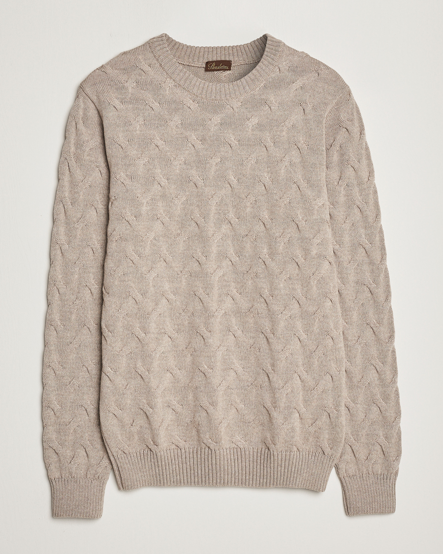 Heren | Truien | Stenströms | Heavy Cable Merino Crew Neck Beige