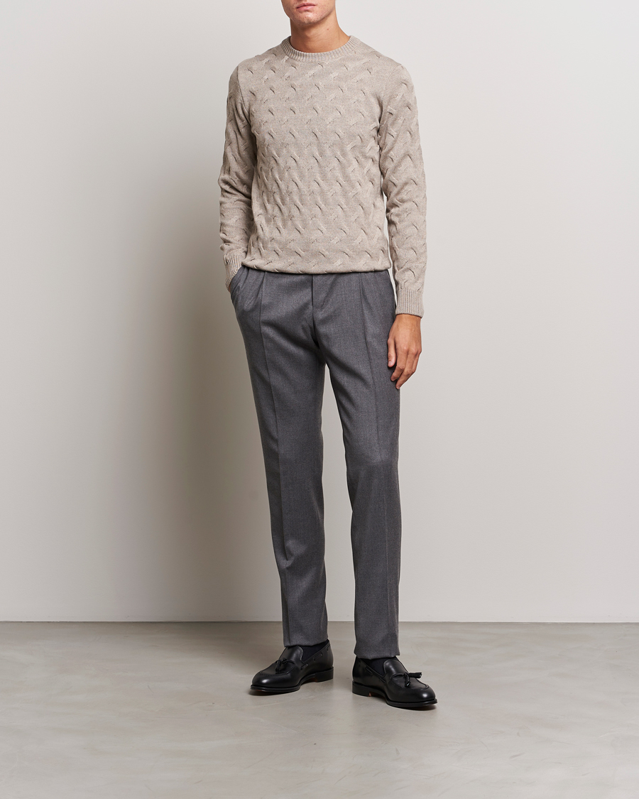 Heren | Truien | Stenströms | Heavy Cable Merino Crew Neck Beige