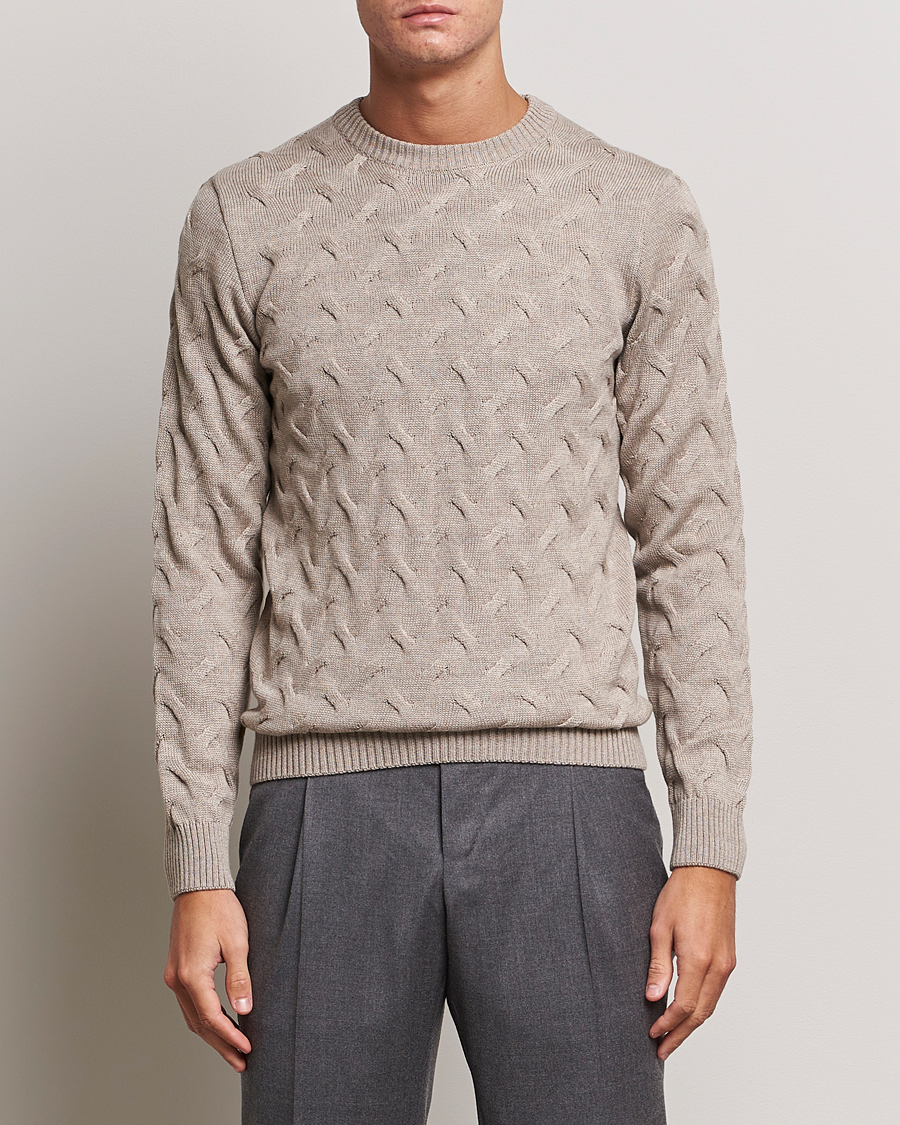 Heren | Truien | Stenströms | Heavy Cable Merino Crew Neck Beige