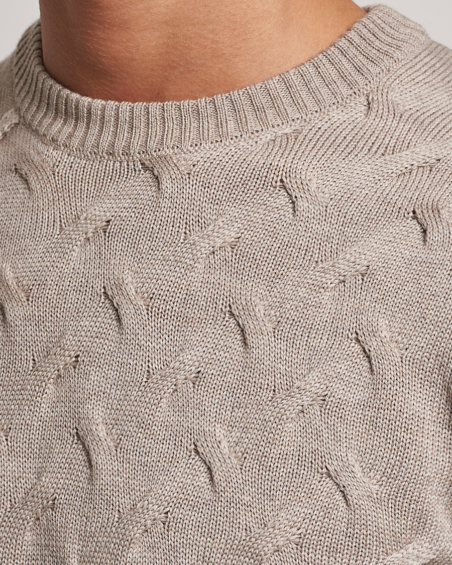 Heren | Truien | Stenströms | Heavy Cable Merino Crew Neck Beige