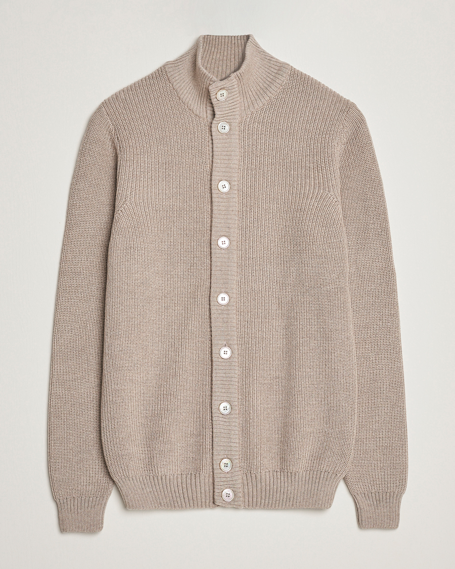 Heren | Truien | Stenströms | Half Card Heavy Merino Cardigan Beige
