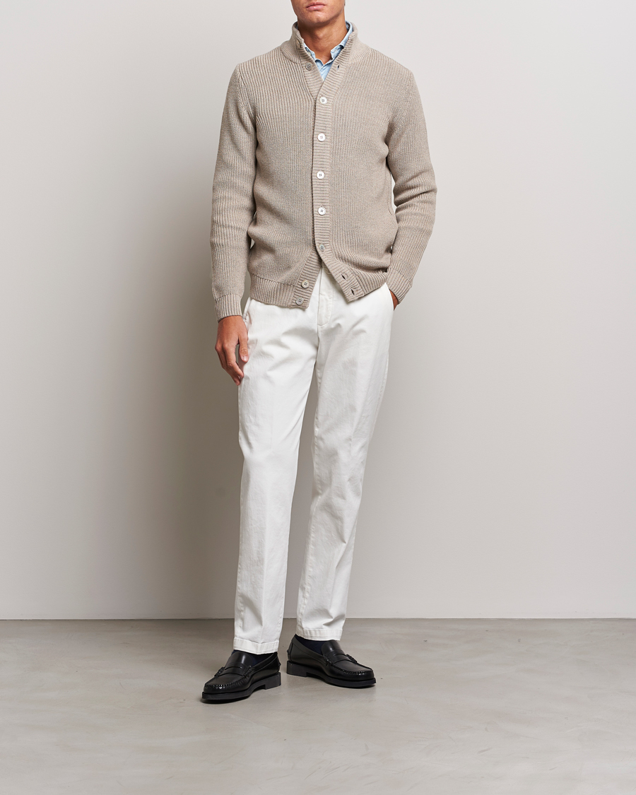 Heren | Truien | Stenströms | Half Card Heavy Merino Cardigan Beige