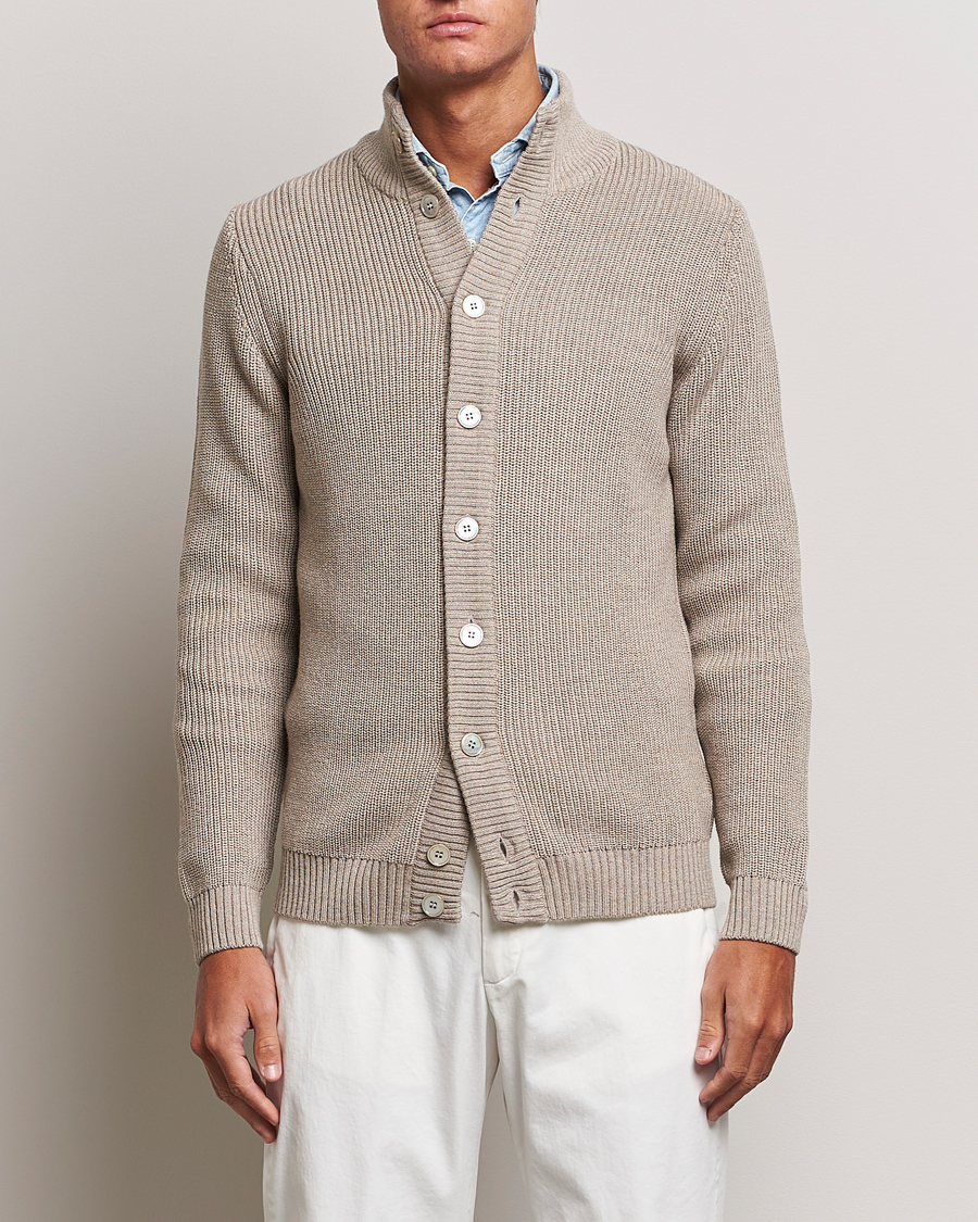 Heren | Truien | Stenströms | Half Card Heavy Merino Cardigan Beige
