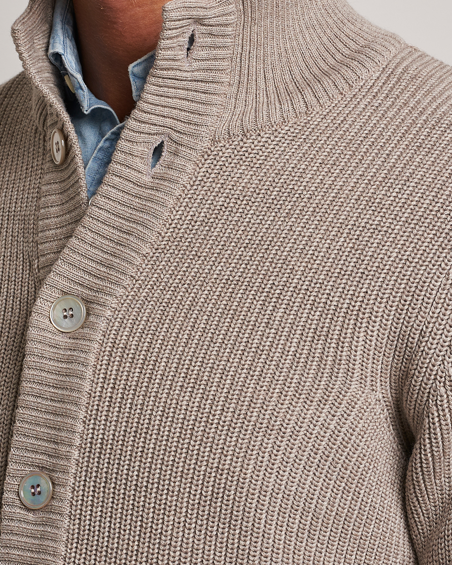 Heren | Truien | Stenströms | Half Card Heavy Merino Cardigan Beige
