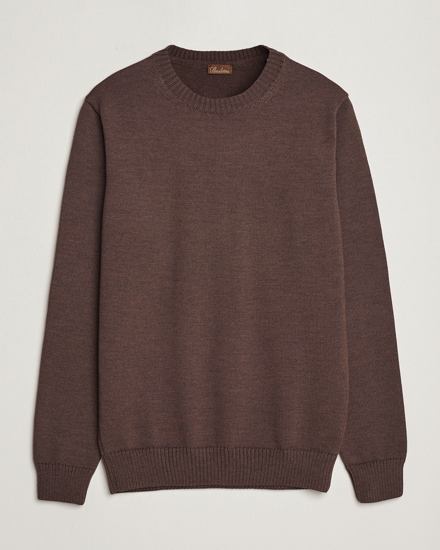 Heren | Truien | Stenströms | Chunky Merino Crew Neck Brown