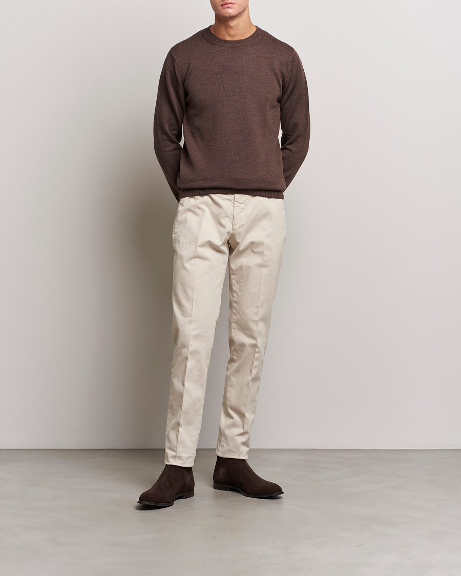 Heren | Truien | Stenströms | Chunky Merino Crew Neck Brown