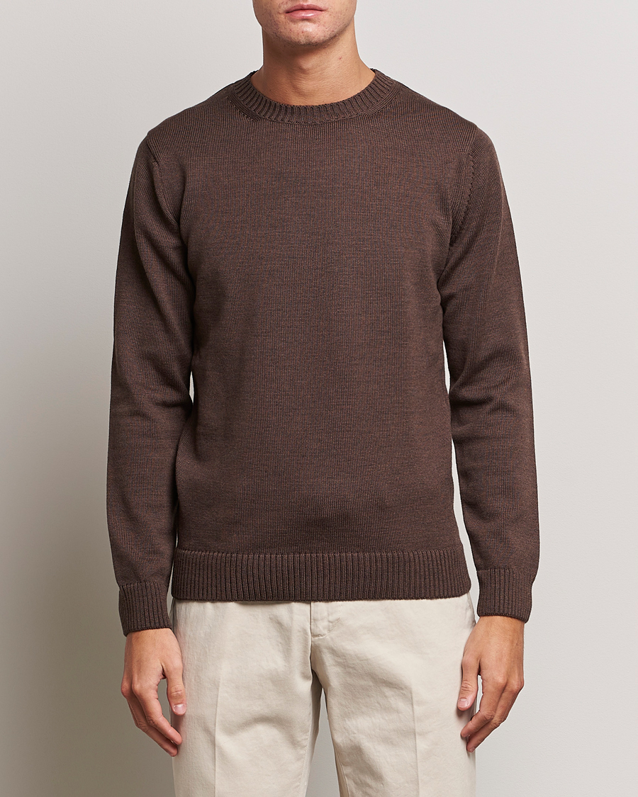 Heren | Truien | Stenströms | Chunky Merino Crew Neck Brown
