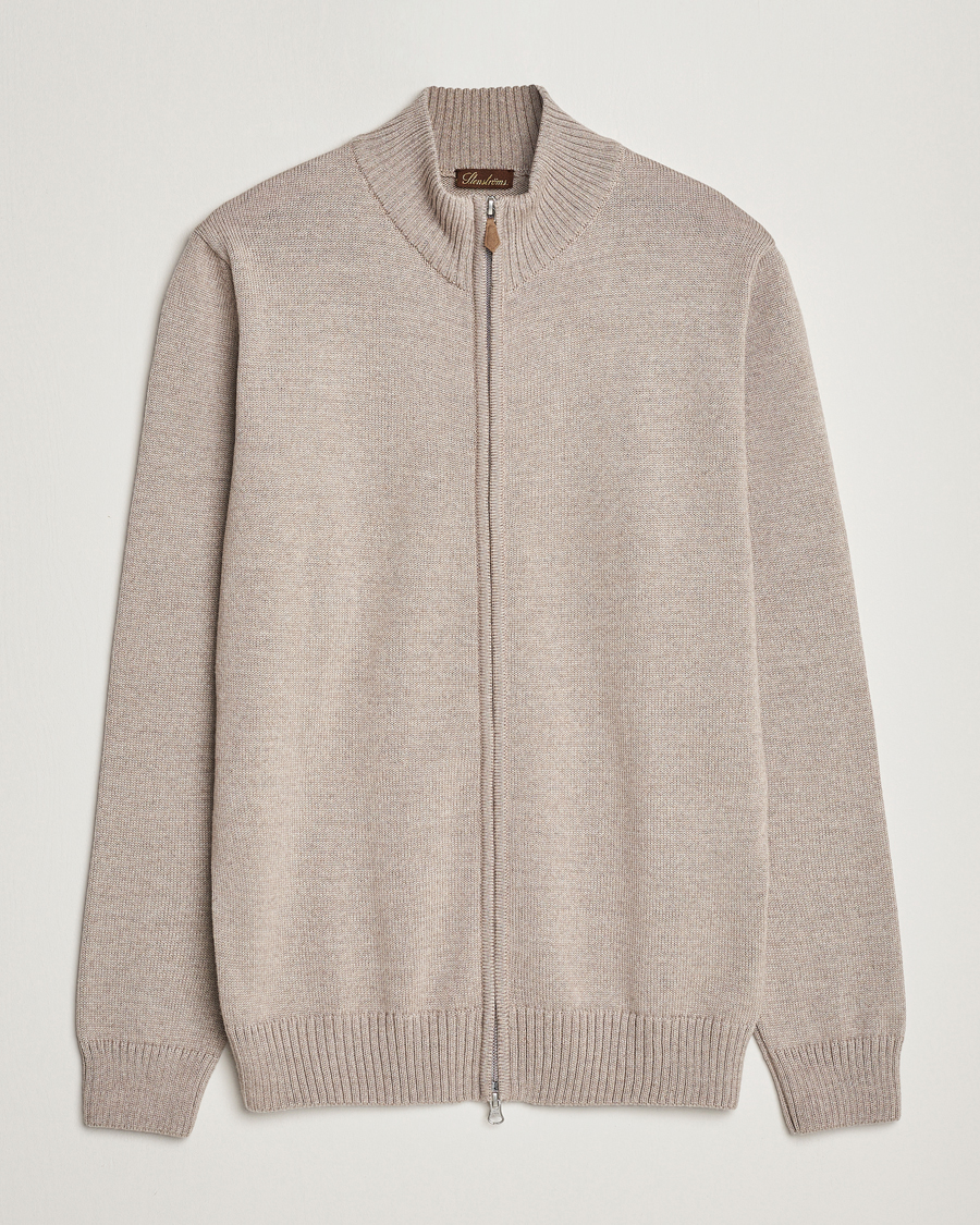 Heren | Truien | Stenströms | Chunky Merino Full Zip Cardigan Beige