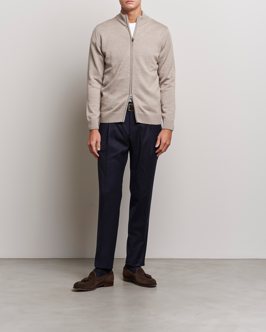 Heren | Truien | Stenströms | Chunky Merino Full Zip Cardigan Beige