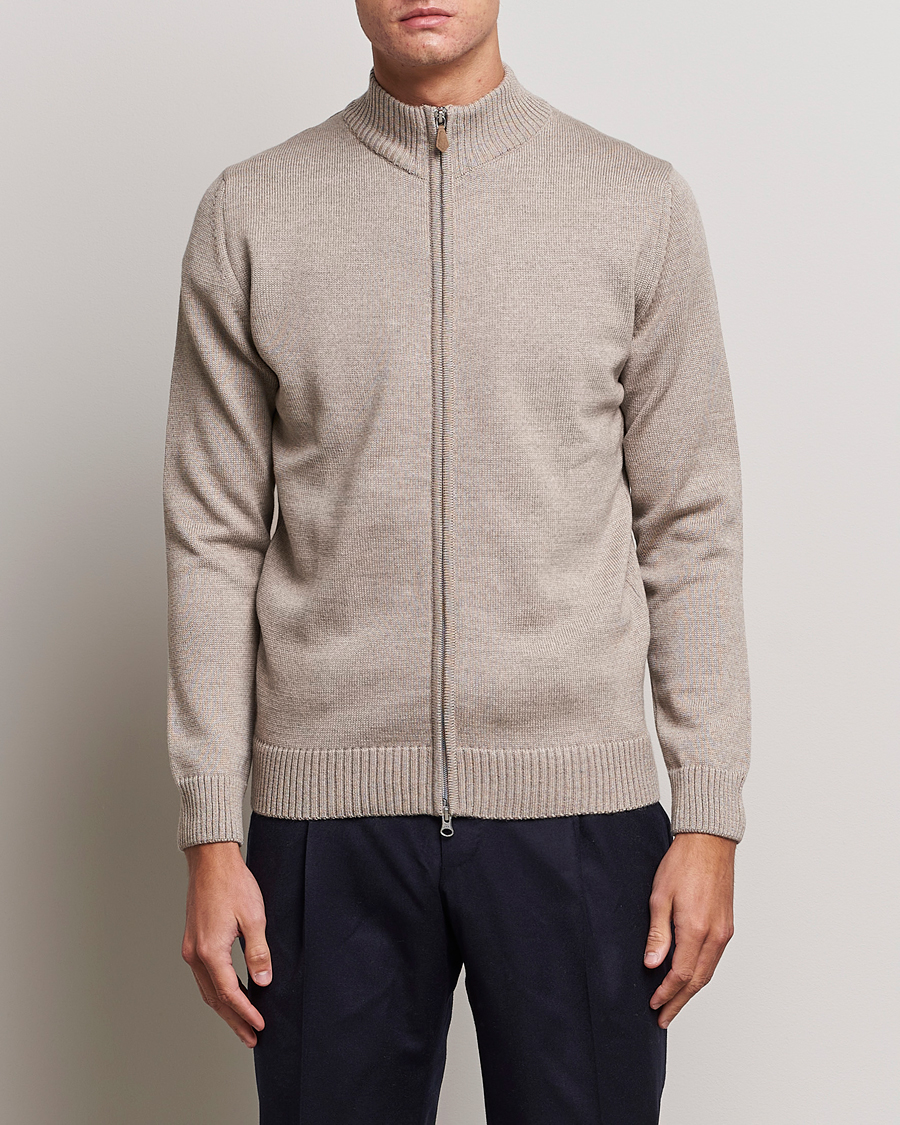 Heren | Stenströms | Stenströms | Chunky Merino Full Zip Cardigan Beige
