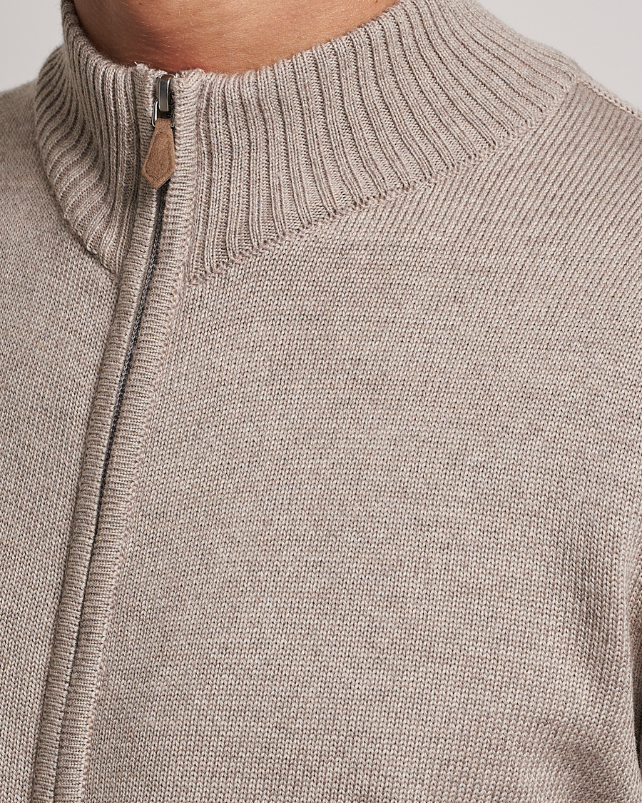 Heren | Truien | Stenströms | Chunky Merino Full Zip Cardigan Beige