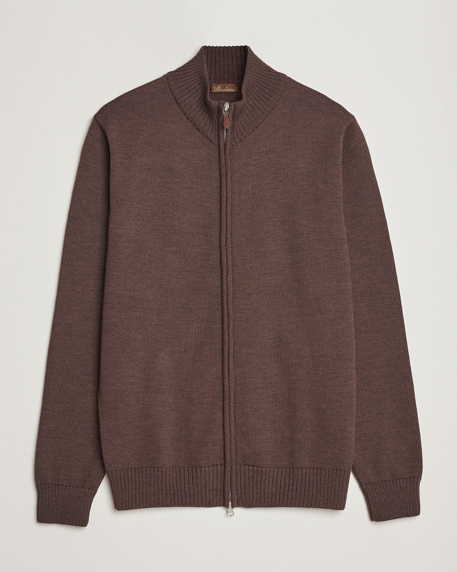 Heren | Truien | Stenströms | Chunky Merino Full Zip Cardigan Brown