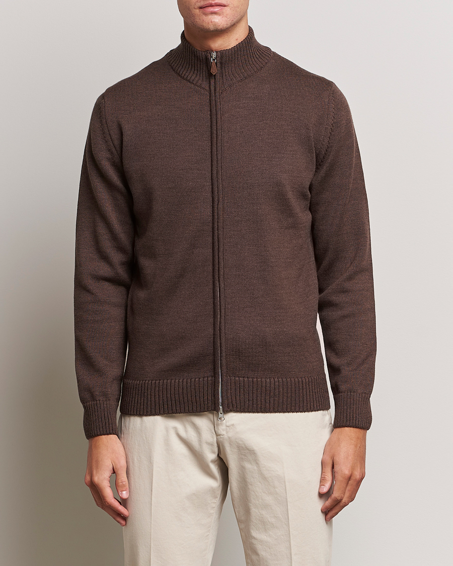 Heren | Truien | Stenströms | Chunky Merino Full Zip Cardigan Brown