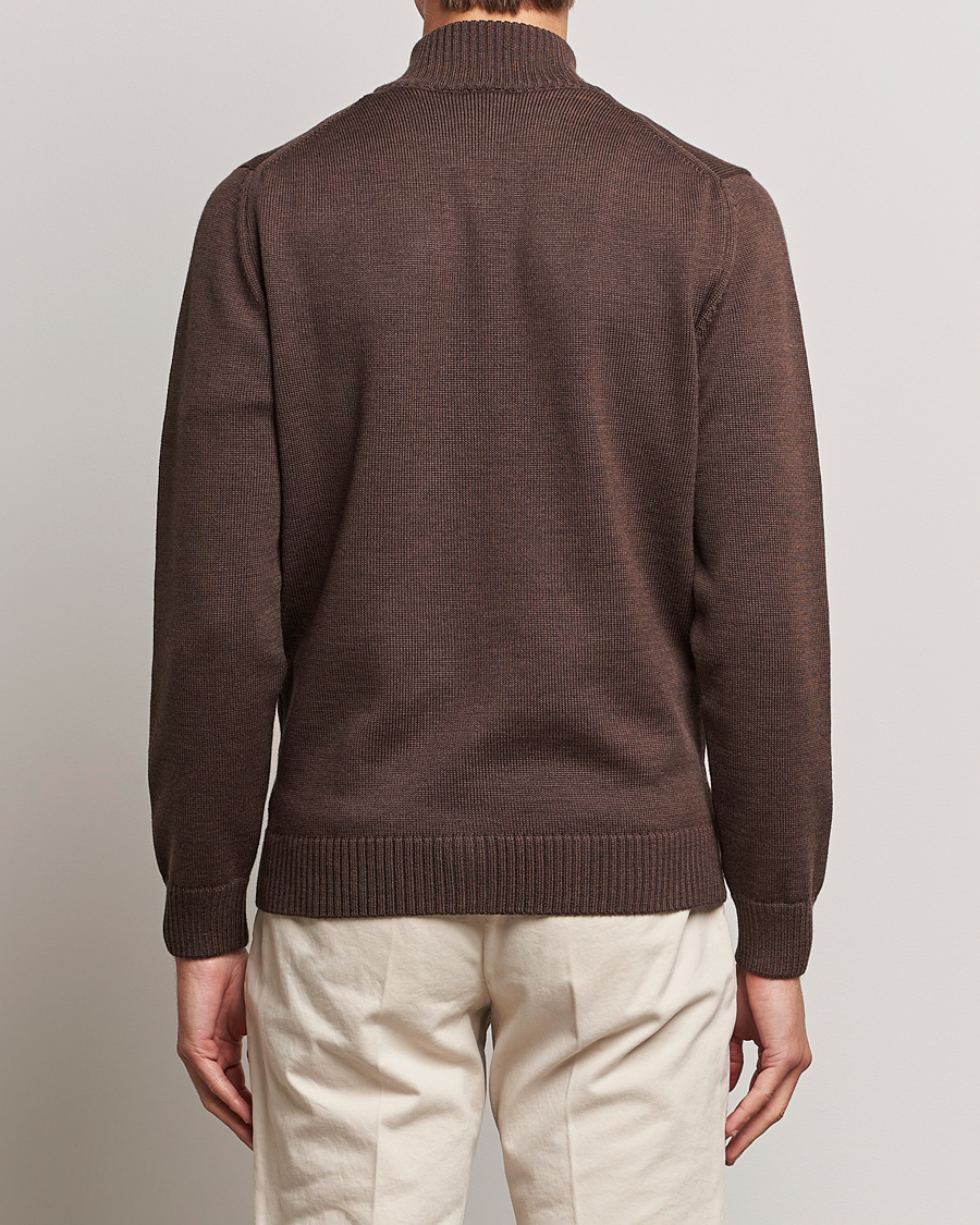 Heren | Truien | Stenströms | Chunky Merino Full Zip Cardigan Brown