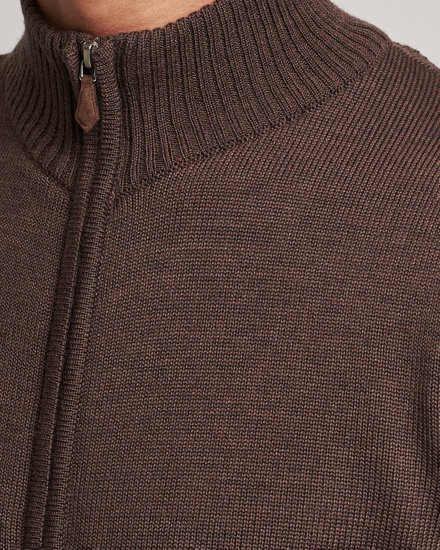 Heren | Truien | Stenströms | Chunky Merino Full Zip Cardigan Brown