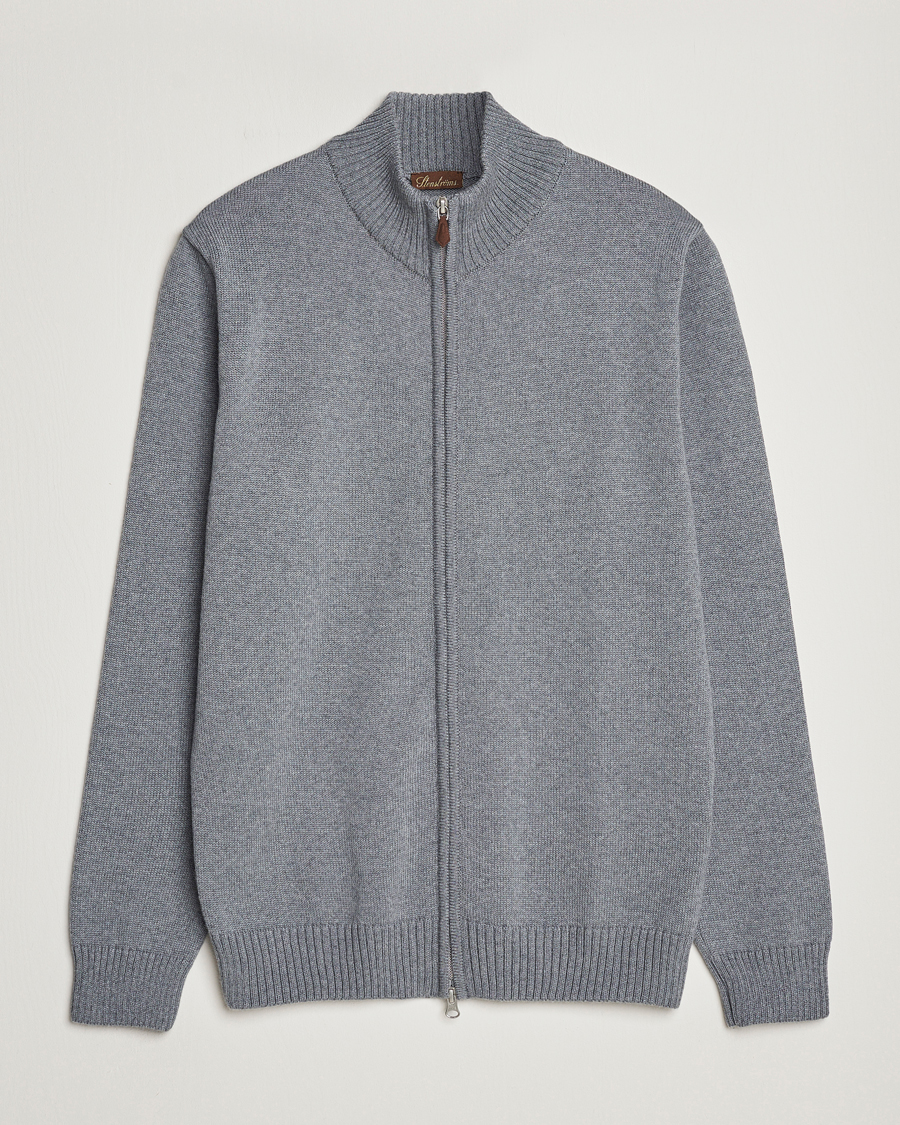 Heren | Truien | Stenströms | Chunky Merino Full Zip Cardigan Grey