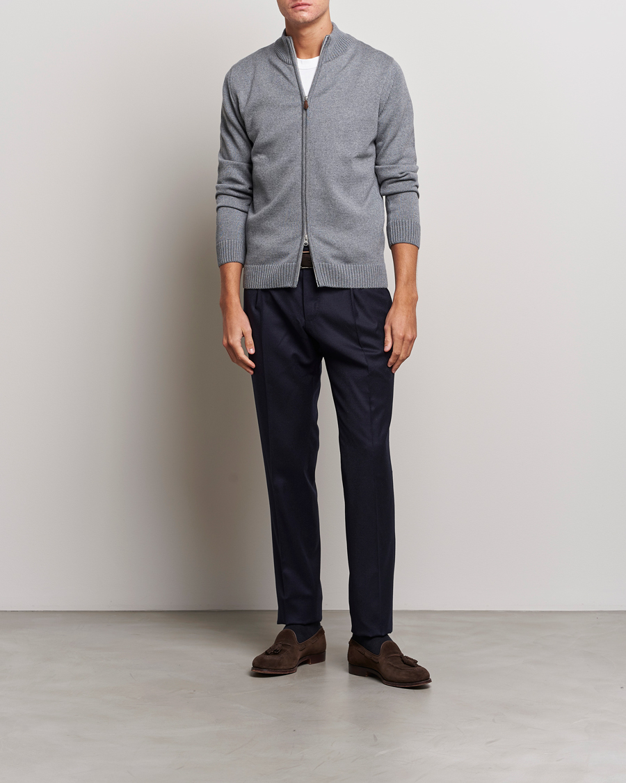 Heren | Truien | Stenströms | Chunky Merino Full Zip Cardigan Grey
