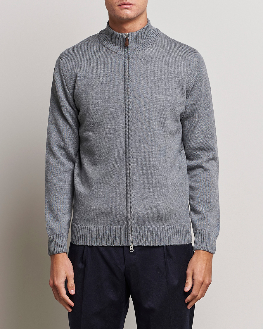 Heren | Stenströms | Stenströms | Chunky Merino Full Zip Cardigan Grey