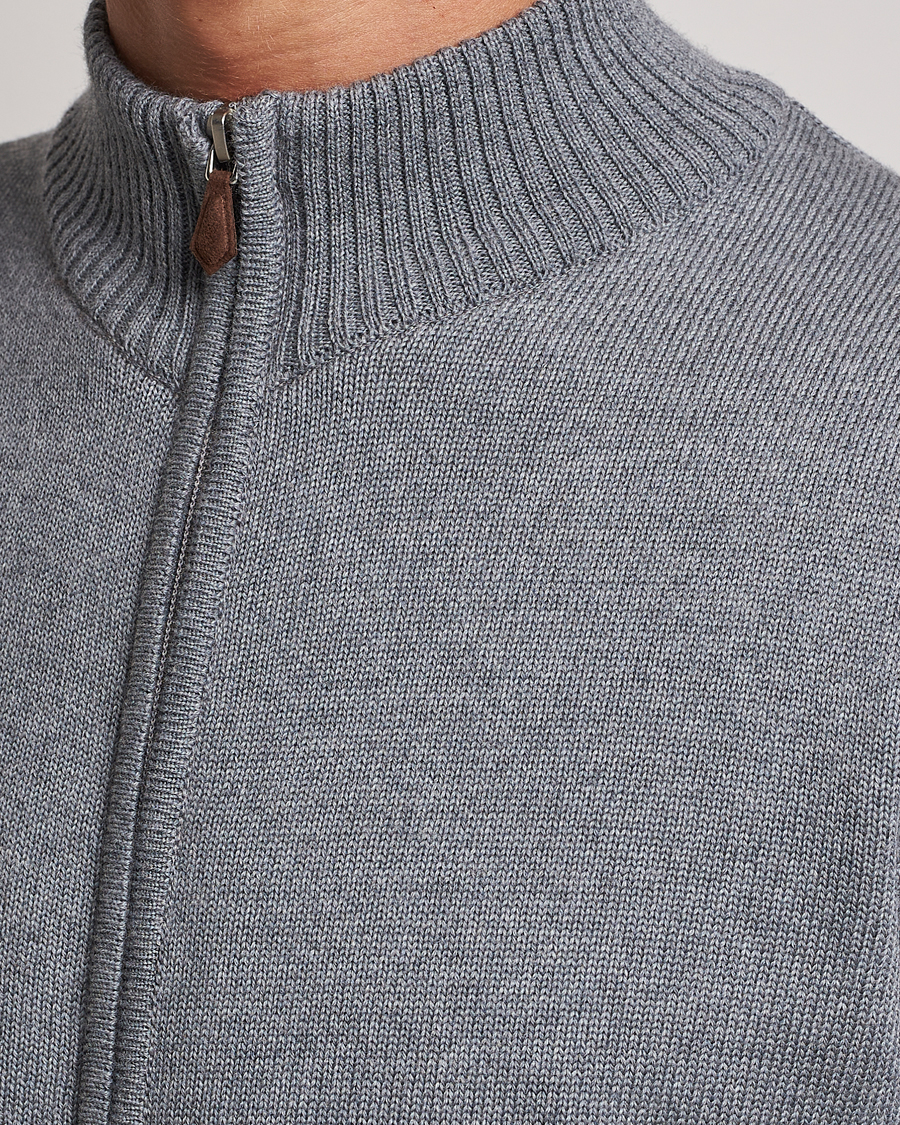 Heren | Truien | Stenströms | Chunky Merino Full Zip Cardigan Grey