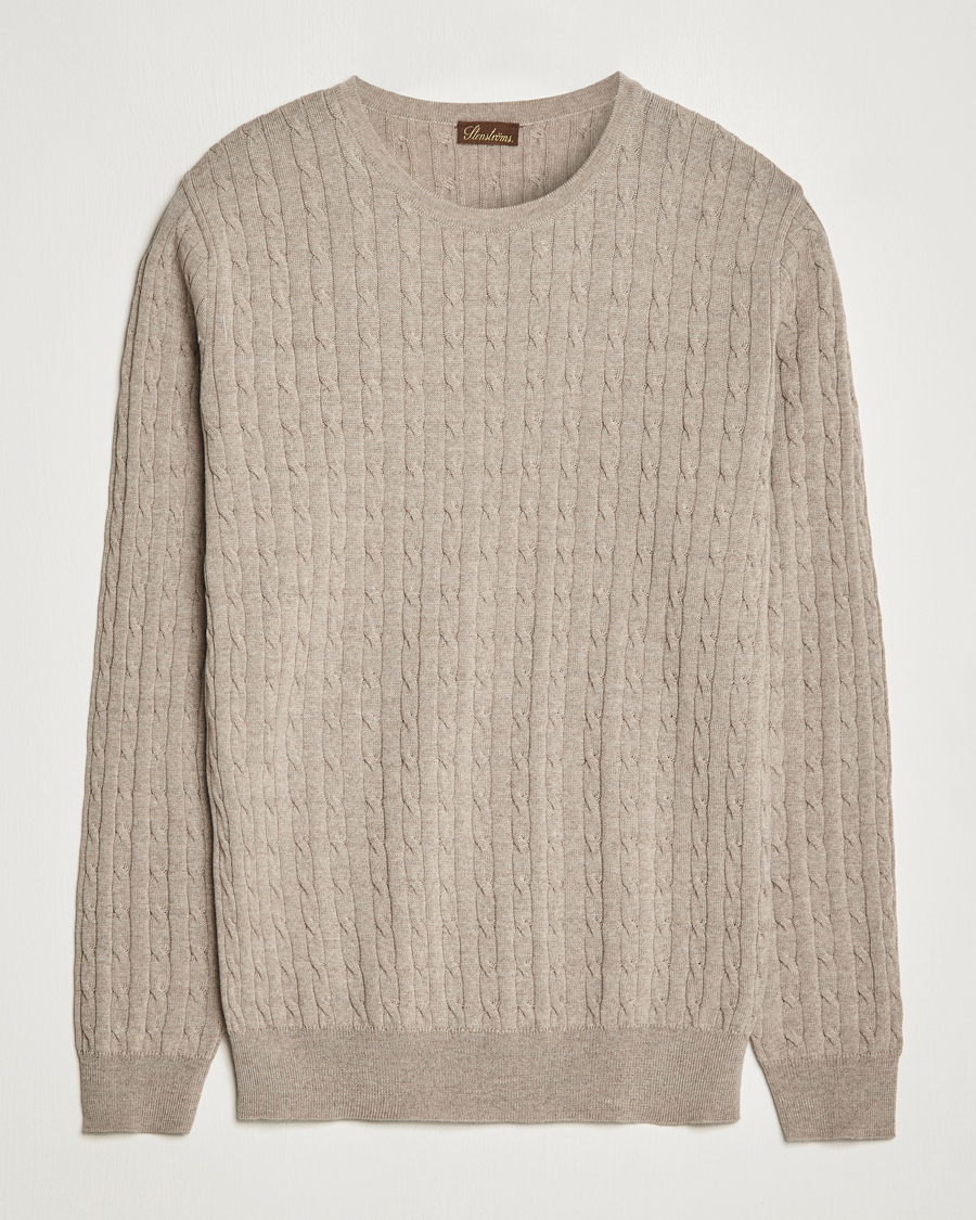 Heren | Truien | Stenströms | Merino Cable Crew Neck Beige