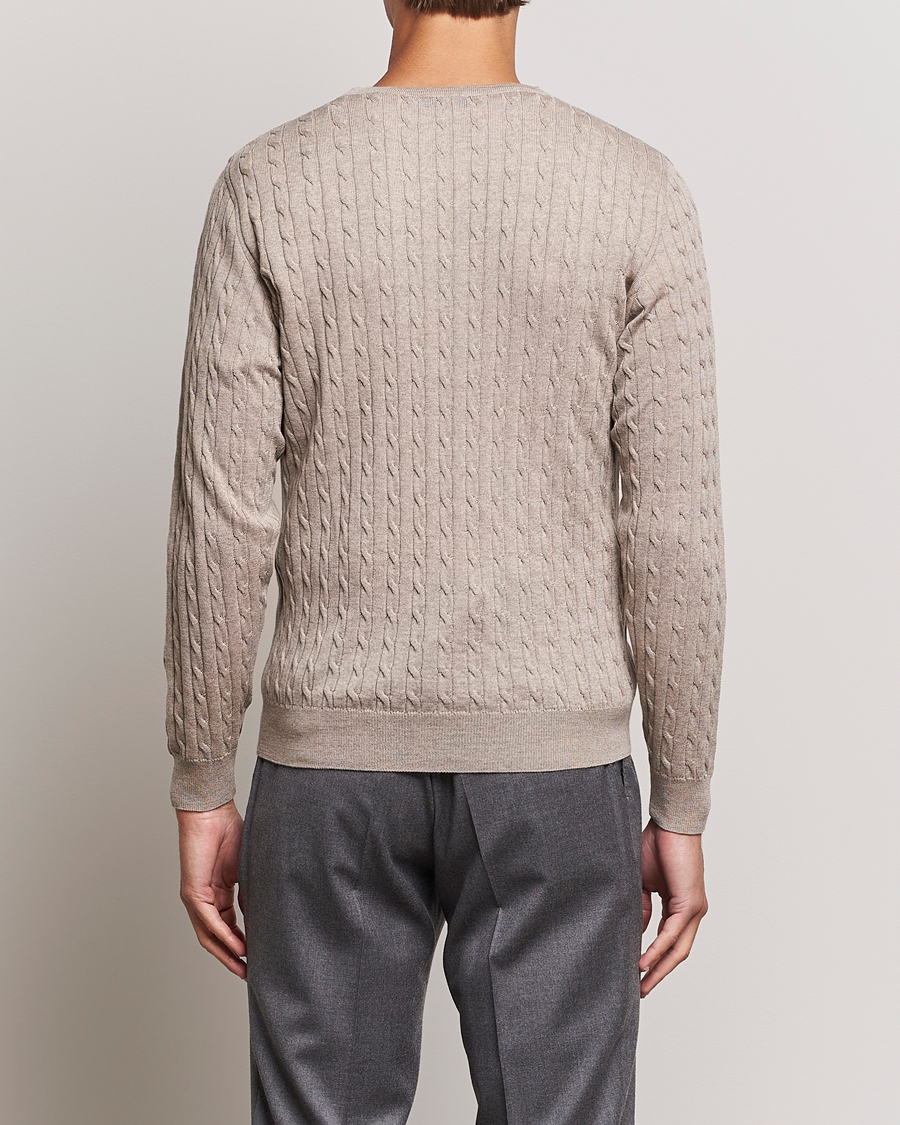Heren | Truien | Stenströms | Merino Cable Crew Neck Beige