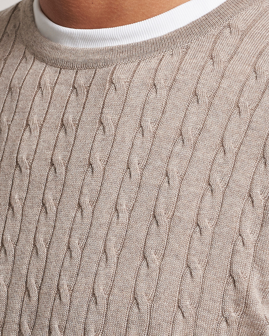 Heren | Truien | Stenströms | Merino Cable Crew Neck Beige