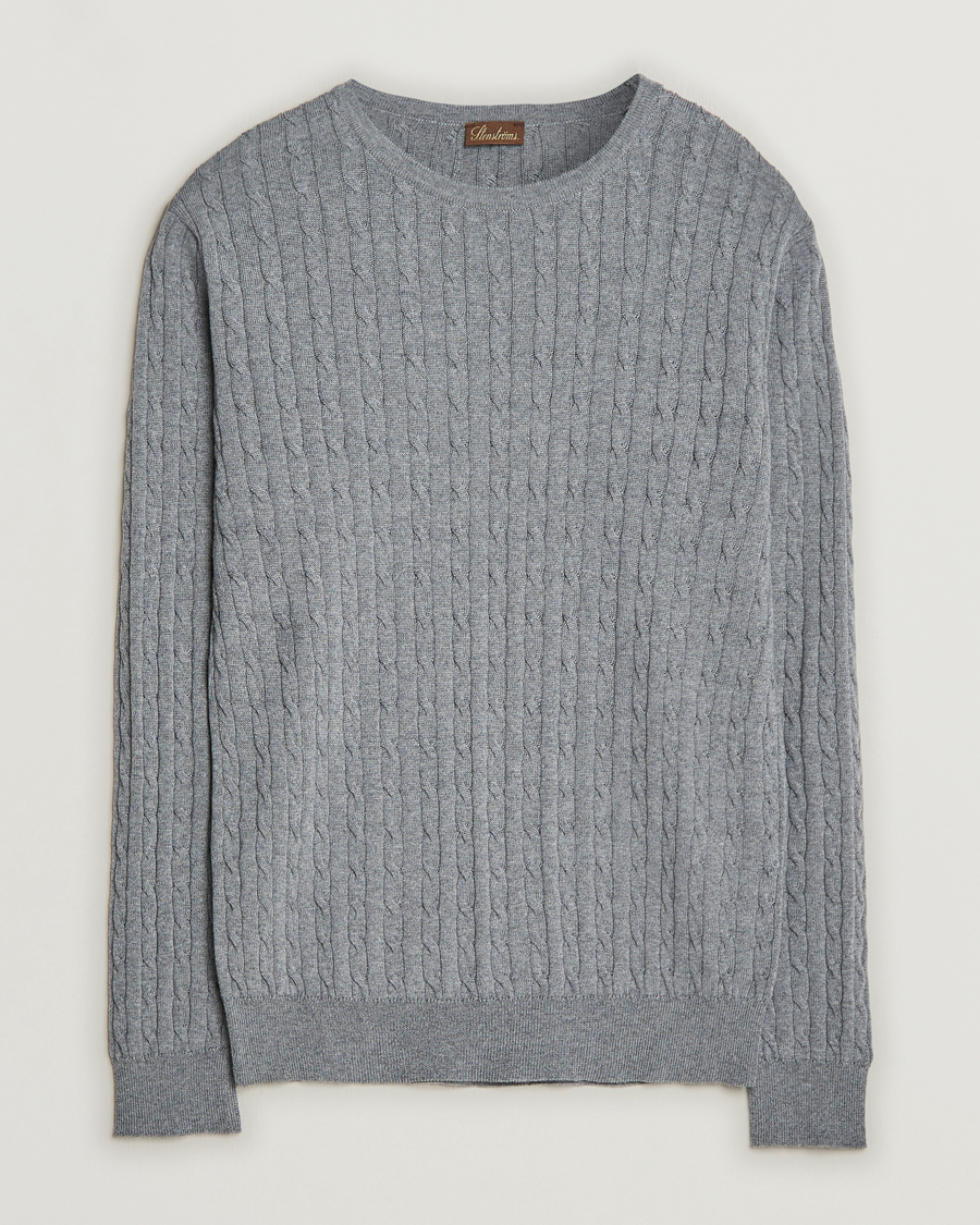 Heren | Truien | Stenströms | Merino Cable Crew Neck Grey