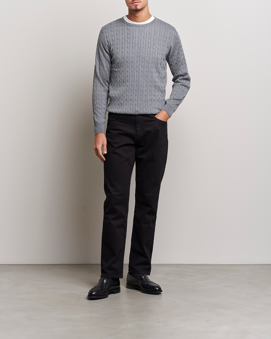 Heren | Truien | Stenströms | Merino Cable Crew Neck Grey