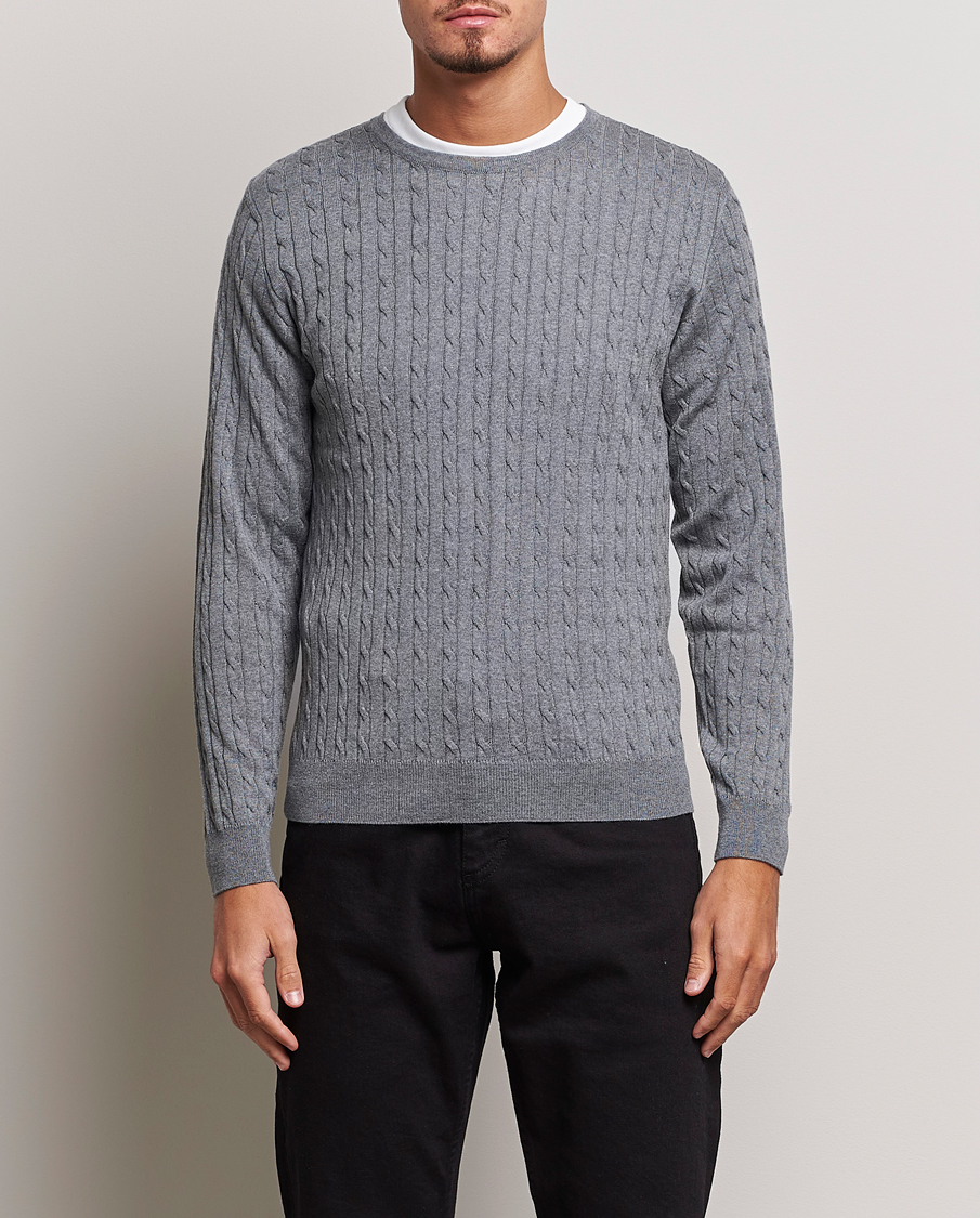 Heren | Truien | Stenströms | Merino Cable Crew Neck Grey