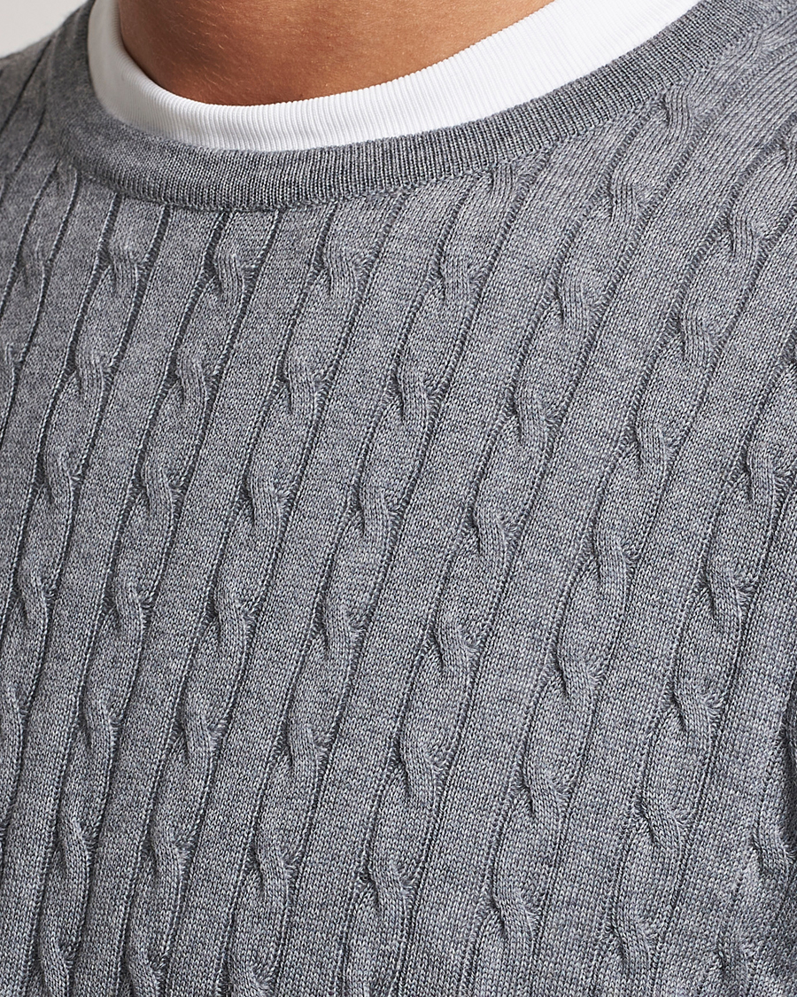 Heren | Truien | Stenströms | Merino Cable Crew Neck Grey