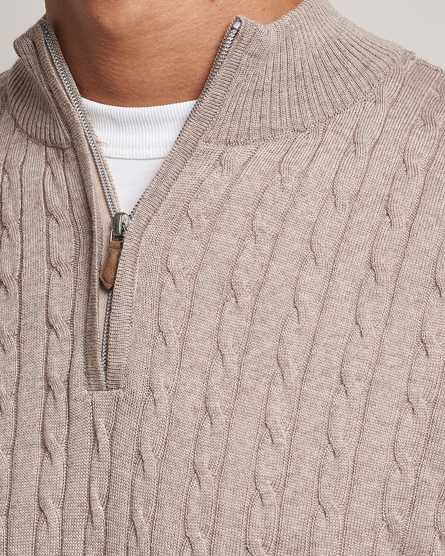 Heren | Truien | Stenströms | Merino Cable Half Zip Beige