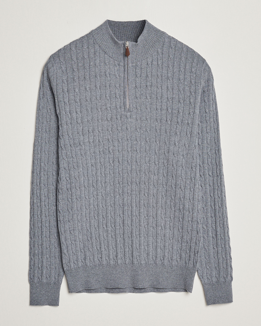 Heren | Truien | Stenströms | Merino Cable Half Zip Grey