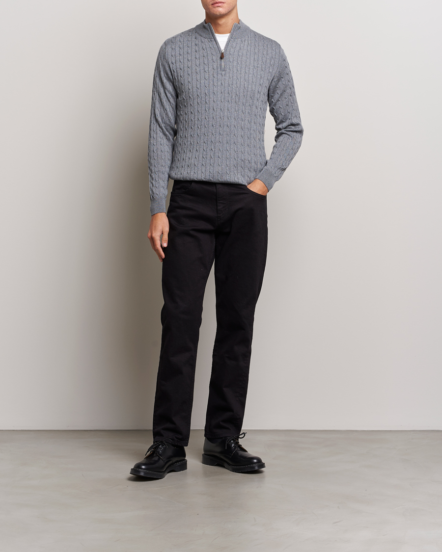 Heren | Truien | Stenströms | Merino Cable Half Zip Grey