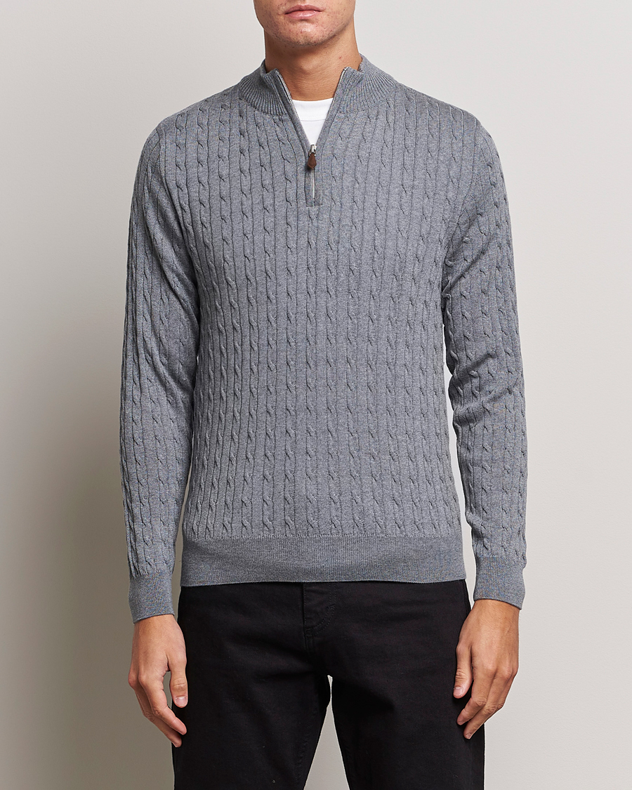 Heren | Truien | Stenströms | Merino Cable Half Zip Grey