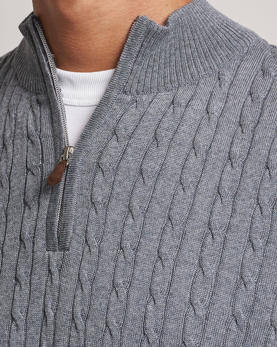 Heren | Truien | Stenströms | Merino Cable Half Zip Grey
