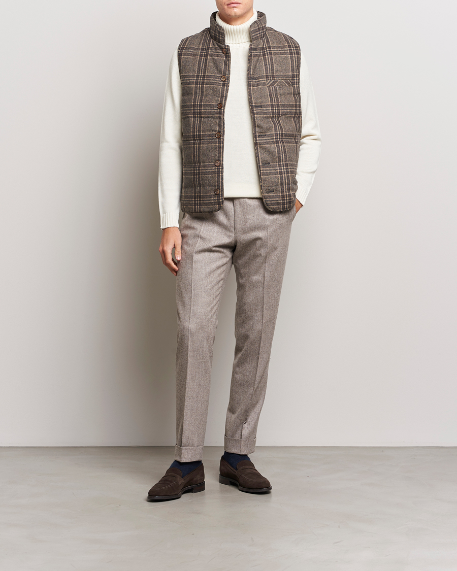 Heren | Jassen | Stenströms | Checked Wool Flannel Vest Brown