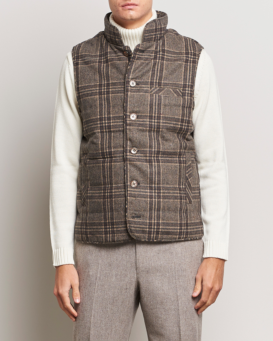 Heren | Stenströms | Stenströms | Checked Wool Flannel Vest Brown
