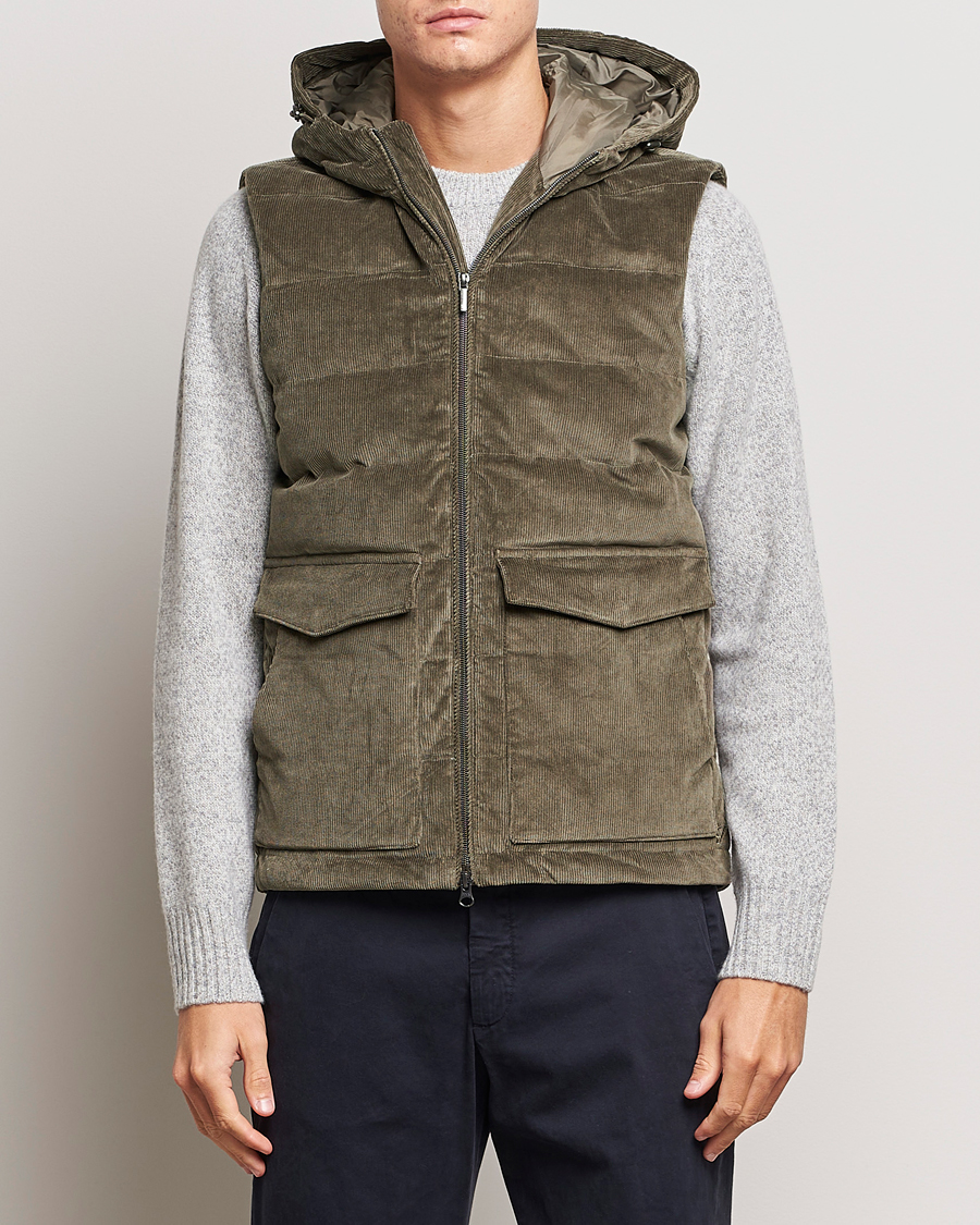 Heren | Jassen | Stenströms | Hooded Corduroy Vest Brown