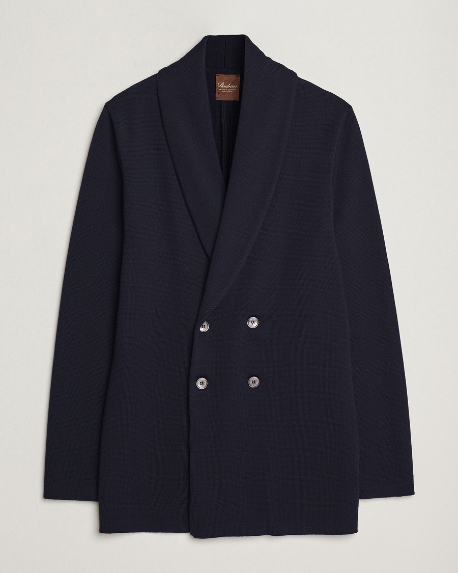 Heren | Blazers | Stenströms | Merino Knitted Tuxedo Cardigan Navy